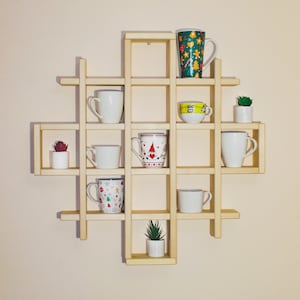 Mensola fatta a mano per riporre tazze da tè e caffè / Mensola in legno per ufficio, bar, cucina, bagno / Organizzazione di contenitori per la casa di tazze di carta