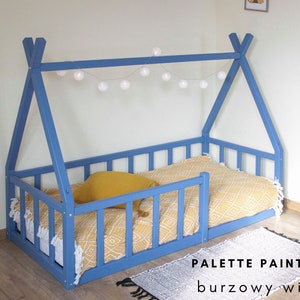 Toddler floor tepee montessori platform bed frame for kids montessori furniture, the owl tiny house, little space solid wood child bed frame 画像 1