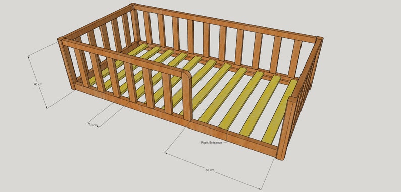 ROUND CORNERS Montessori floor toddler Bed frame with slats rails Platform bed frame Children's bed with railing, montessori furniture image 3