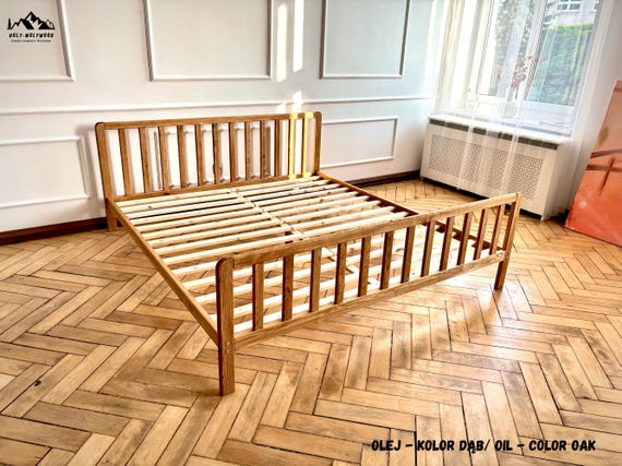Rustic Wooden Bed Frame, Minimalist Platform Bed, Solid Wood Adult Bed