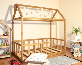 Tout-petit le lit de maison minuscule hibou avec lattes lit de sol Montessori bett, Lit cabane, lit pour tout-petits en bois, Letto Montessori, reine jumelle bodenbet