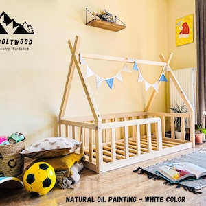 Koningin peuter vloer tipi montessori platform bedframe voor kindermeubels, het uiltje klein huis, weinig ruimte massief houten kinderbedframe