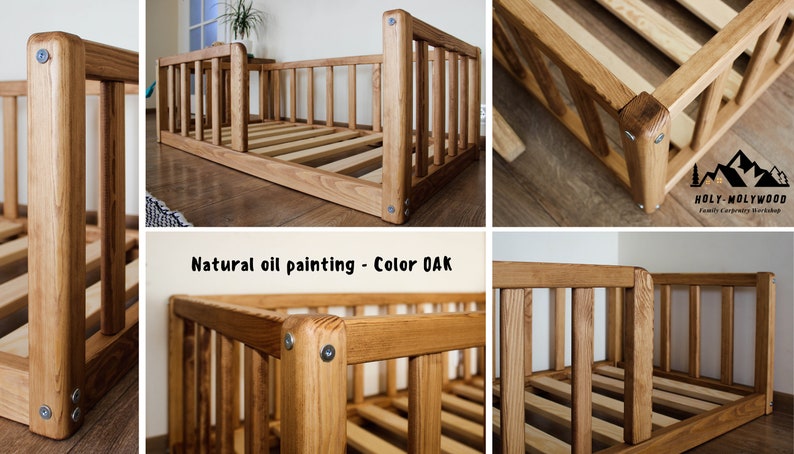 Nursery Platform Montessori floor toddler Bed frame with ROUND CORNERS slats rails Children's bed railing furniture bodenbett Kinderbett image 2