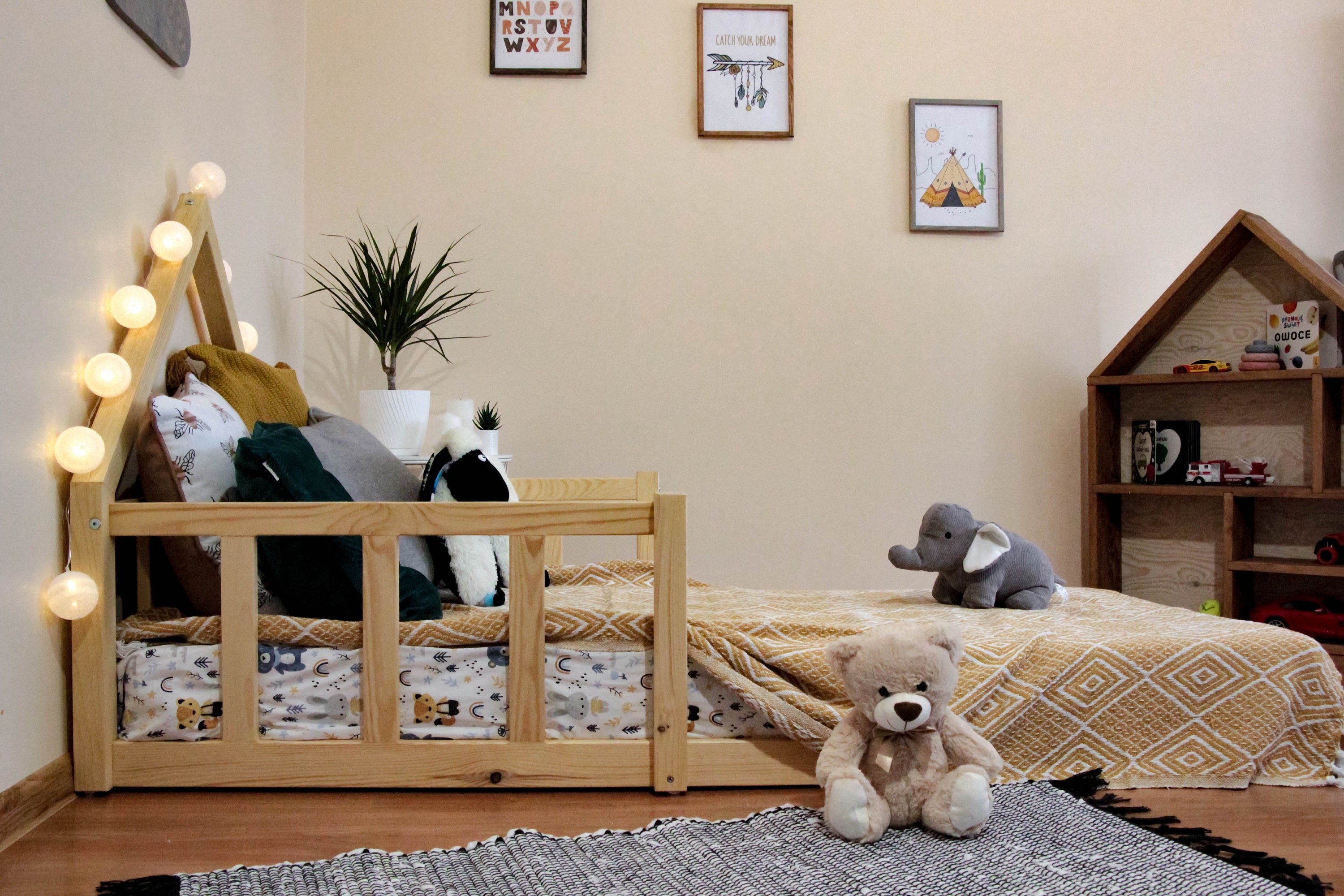 Montessori Floor Bed Floor House Bed to the Wall With Rails Etsy UK