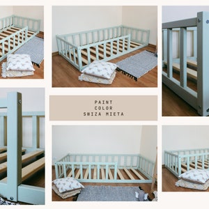 Montessori floor toddler bed, Bed frame with slats Floor bed with rails Platform bed frame Children's bed with railing, montessori furniture image 8