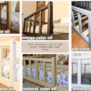 Montessori floor toddler bed, Bed frame with slats Floor bed with rails Platform bed frame Children's bed with railing, montessori furniture Natural OIL painting