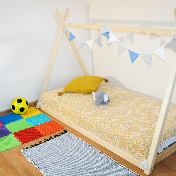Tipi Montessori Peutervloerbed Kindermeubilair, houten bed voor kinderen, platformbedframe, kinderslaapkamer de uil kleine ruimte klein huis