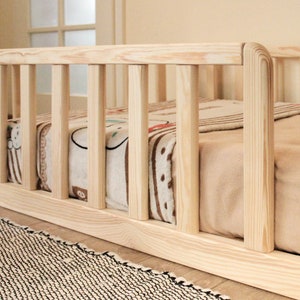 Nursery Platform Montessori floor toddler Bed frame with ROUND CORNERS slats rails Children's bed railing furniture bodenbett Kinderbett zdjęcie 1