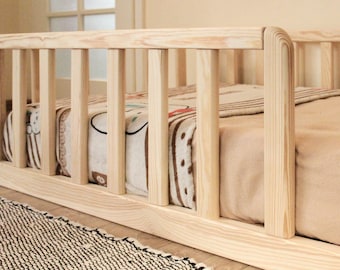 Nursery Platform Montessori floor toddler Bed frame with ROUND CORNERS slats rails Children's bed railing furniture bodenbett Kinderbett