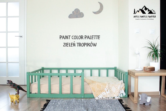 Montessori Toddler Floor Bed: Pine Wood Bed Frame with Rails