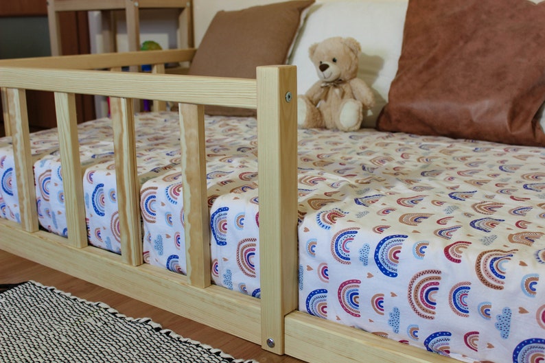 Montessori floor toddler bed, Bed frame with slats Floor bed with rails Platform bed frame Children's bed with railing, montessori furniture image 4