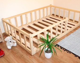 Montessori Floor Bed: Toddler Bed Frame with Rails