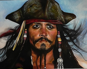 Jack Sparrow Pirates of the Caribbean gekleurde tekening