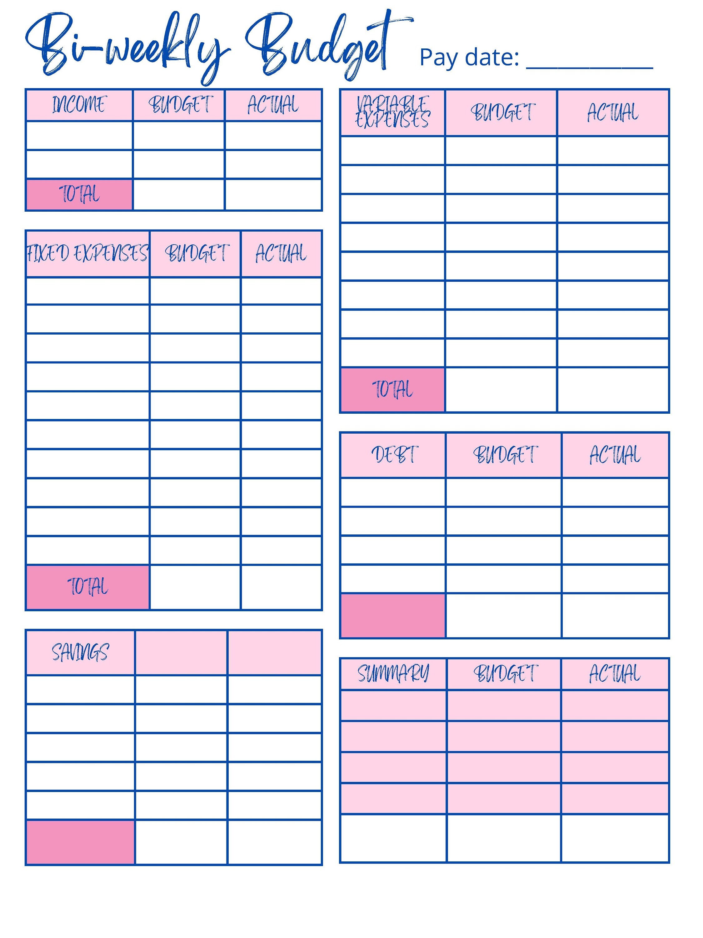 Bi weekly Budget Printable Printable Budget Sheet Budget Tracker Etsy Australia
