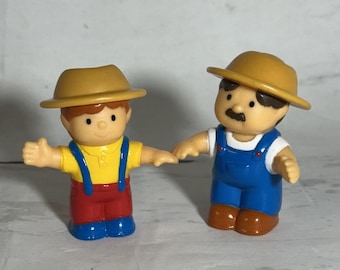 Vintage Fisher Price Little People Farmer And Son Lot Of 2 Action Figure Toy