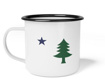 Enamel Camp Cup, Outdoor Adventure Mug, Camping Gift, Eco-Friendly Travel Cup, Rustic Coffee Mug, Maine old flag, Maine flag