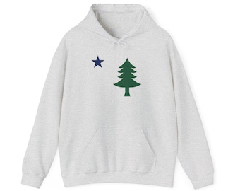 Felpa con bandiera del Maine Old, felpa unisex con cappuccio con design della bandiera del Maine, felpa comoda per gli amanti dell'aria aperta, vita nel Maine, abbigliamento con bandiera del Maine