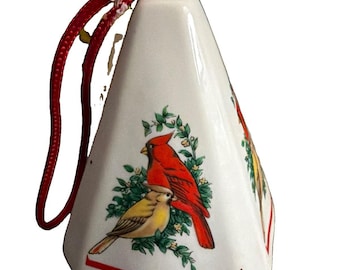 Vintage Ceramic Christmas Ornament Cardinal Birds Potpourri Fragrance Holder