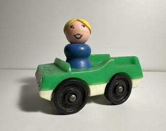Vintage Fisher Price Little People Green Car And Lady
