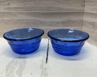 Tazas para flan Pyrex 463 de 175 ml, color azul cobalto, diseño de 3 anillos, 6 oz, lote de 2