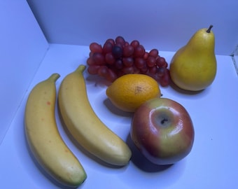 Vintage Lot of 6 Plastic Fruit Apple Pear Bananas Lemon Grapes