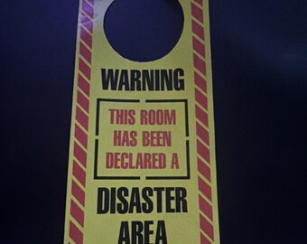 Vintage RARE 1988 Antioch Door Knob Hanger Warning Room Declared Disaster Area
