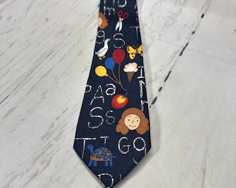 Corbata de novedad para profesor de alfabeto vintage renacentista