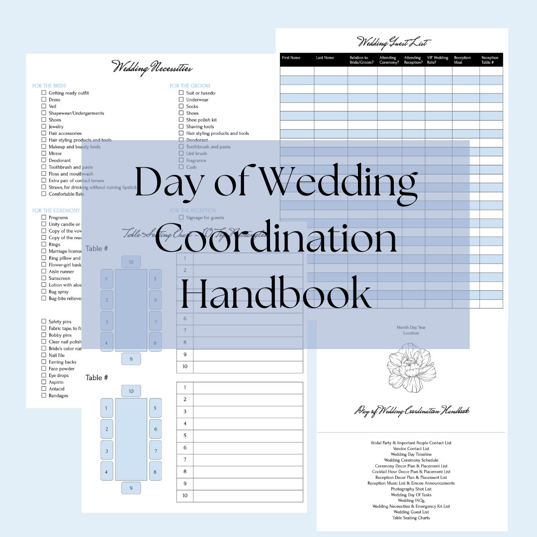 Day Of Wedding Coordination Handbook Binder Guest List Seating Chart