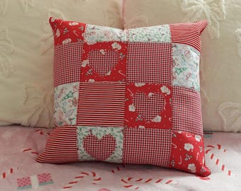 Handmade Red Christmas Patchwork Cushion