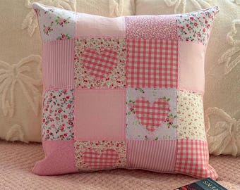 Handmade Pink Heart Patchwork Cushion
