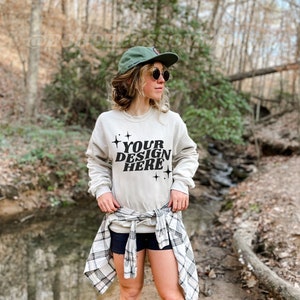 Gildan 18000 Sand Crewneck Mockup - Outdoor Adventure Apparel Design Template