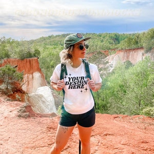 White T-Shirt OVERSIZED Mockup, Canva 3001 Model Mockup, White T-Shirt Mockup, Hiking T-Shirt Mockup, Trendy Outdoorsy Model Mockup