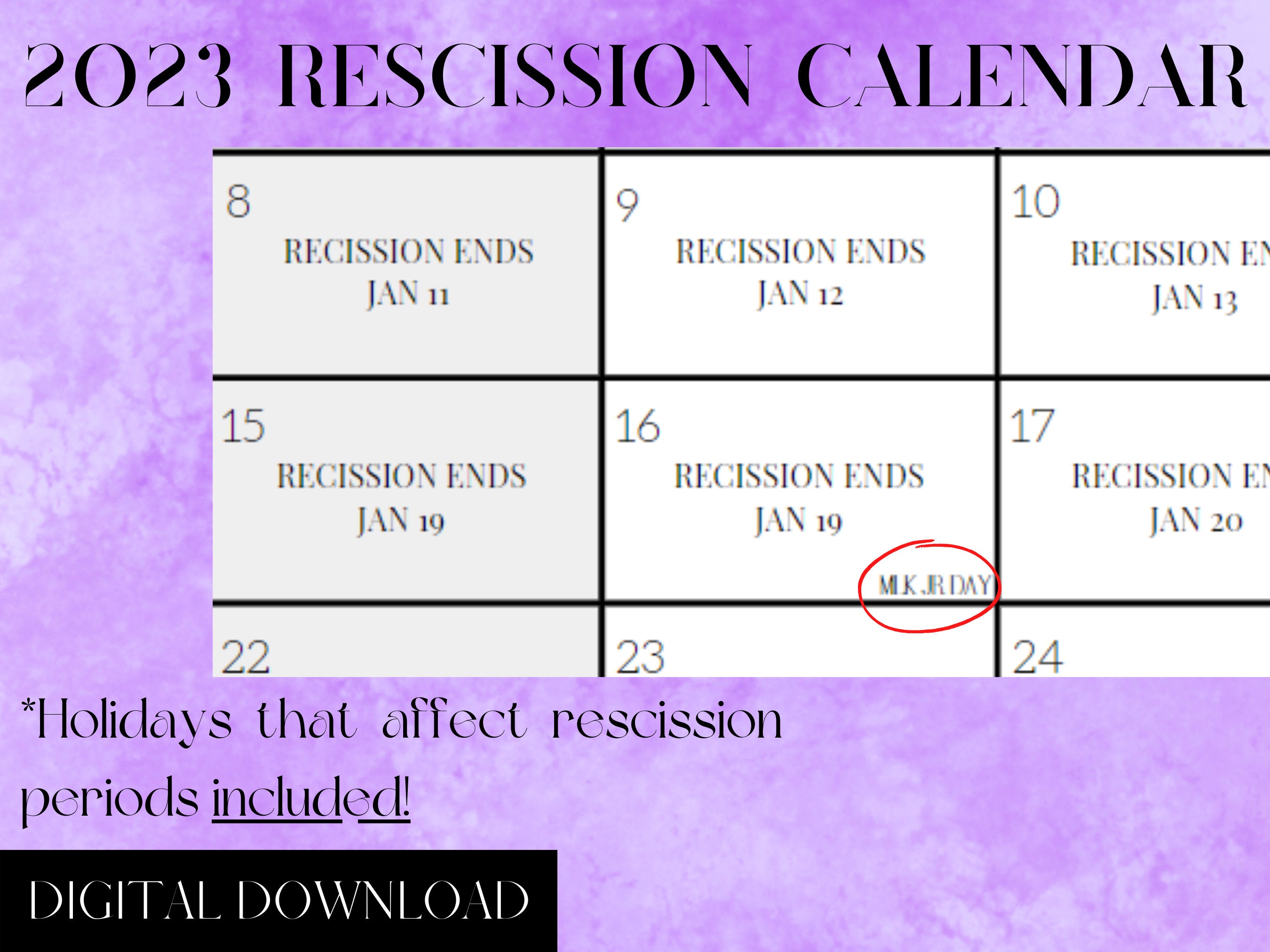 2023 PRINTABLE Rescission Calendar PURPLE Digital Download Etsy