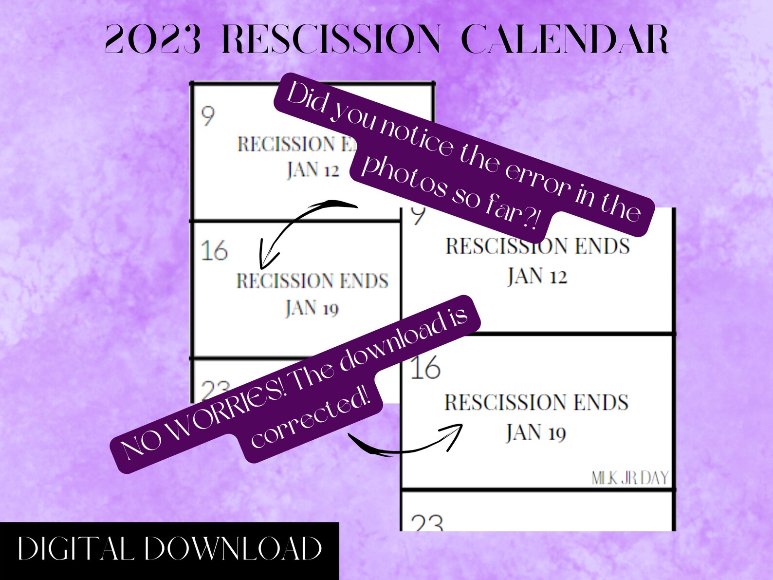 2023 PRINTABLE Rescission Calendar PURPLE Digital Download '23calendar