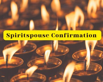 May include: A close-up of many small, golden, oil lamps with flickering flames. The text "Spiritspouse Confirmation" is displayed in yellow letters across the top of the image.