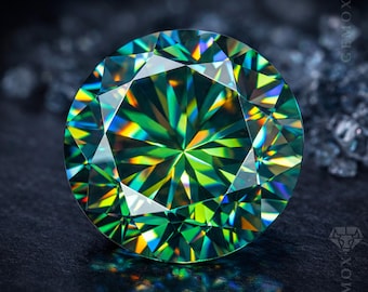Fancy Blue Green Moissanite 6.28ct. Round Brilliant Cut 11.9mm Loose Gemstone VVS Diamond Alternative