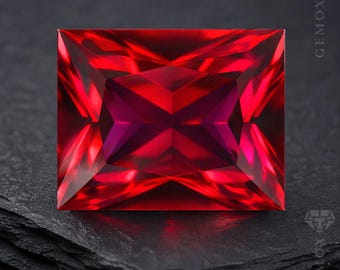 Raspberry Red Lab-Grown Ruby Princess Cut - Loose Rectangle Gemstone for Jewelry Making