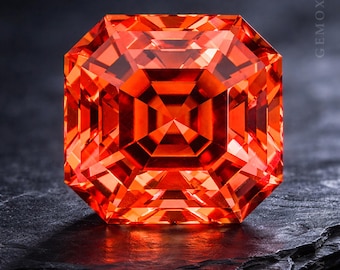 Padparadscha Sapphire 10mm. Asscher Cut Pink Orange Lab-Grown Loose Gemstone for Jewelry Making 6.80ct.