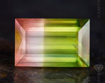Rare Watermelon Tourmaline 1.07ct, Natural Bi-Color Octagon Faceted Pink Green Loose Gemstone 7x5mm.