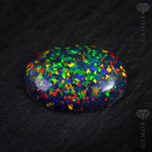 Black Opal Genuine Loose Gemstone Oval Cabochon Lab-Grown Opal Rainbow Flash 3D Stone 10x14mm., 2.36ct.