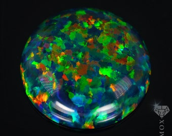 Schwarzopal 2.70ct. Echte Lose Edelstein Runde Cabochon Lab-Grown Opal Fancy Feuer Blitz Regenbogen Stein 12 mm.