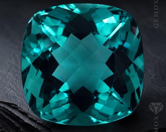 Hydrothermal Gemstone: 34ct Cushion Cut Paraiba Blue Loose Stone, 21mm