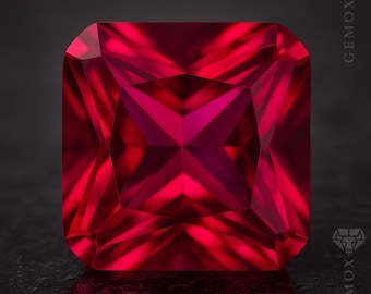 Loose Lab Grown Ruby, Square Radiant Cut Gemstone, Raspberry Red Synthetic Corundum, 9 Mohs Hardness