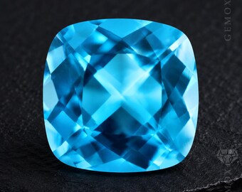 Natural Blue Topaz Cushion Cut Gemstone (13ct, 13mm) – Eye Clean Brazilian Loose Stone