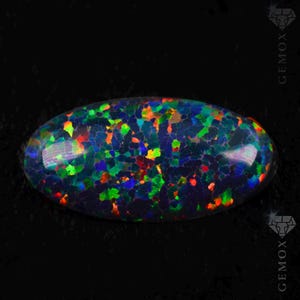 Black Opal 0.9ct. Genuine Oval Cabochon Loose Gemstone Lab-Grown Opal Rainbow Flash 3D Stone 6x12mm.
