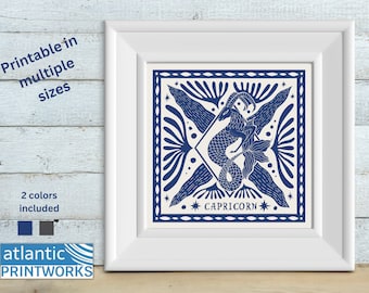 Capricorn Zodiac Art Print, Astrology Gift (Digital Download)