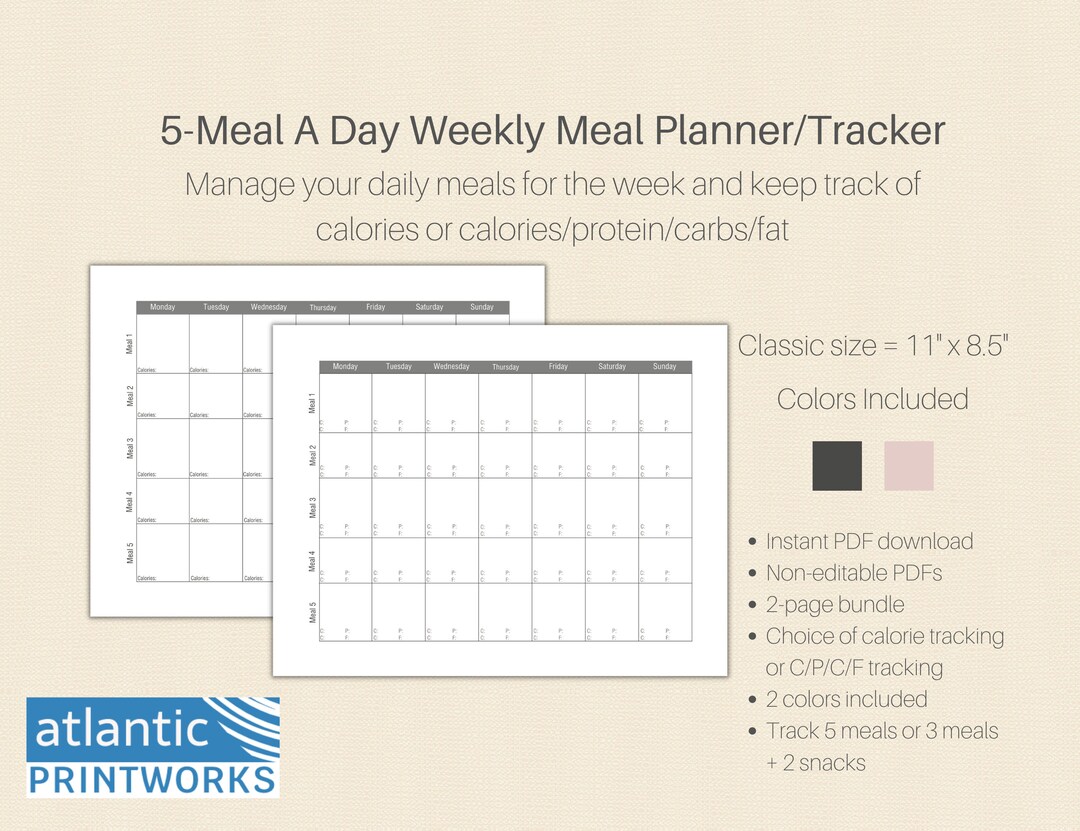 Printable Weekly Meal Planner Food Diary Calorie Fat Carbs Protein ...
