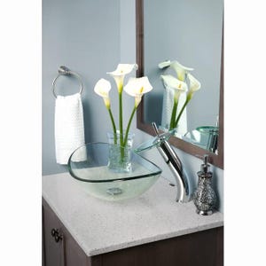 Bathroom Counter Basin Vessel Clear Glass Sink Boat Oval Chrome Faucet Drain Set