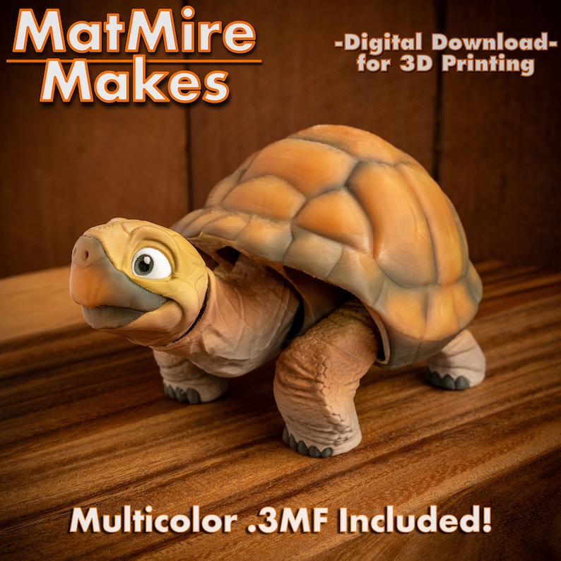 Tortoise Digital .STL File for 3d Printing, Articulated Fidget Figure, 3mf included, Cute Turtle image 3