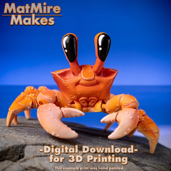 Fichier numérique .STL crabe fantôme pour impression 3D, figurine articulée agitée, impression sur place, joli flexible